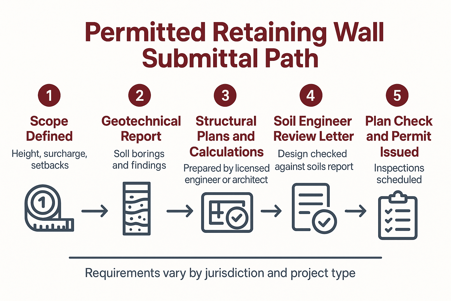 Infographic showing the five-step submittal path for a permitted in Monterey County